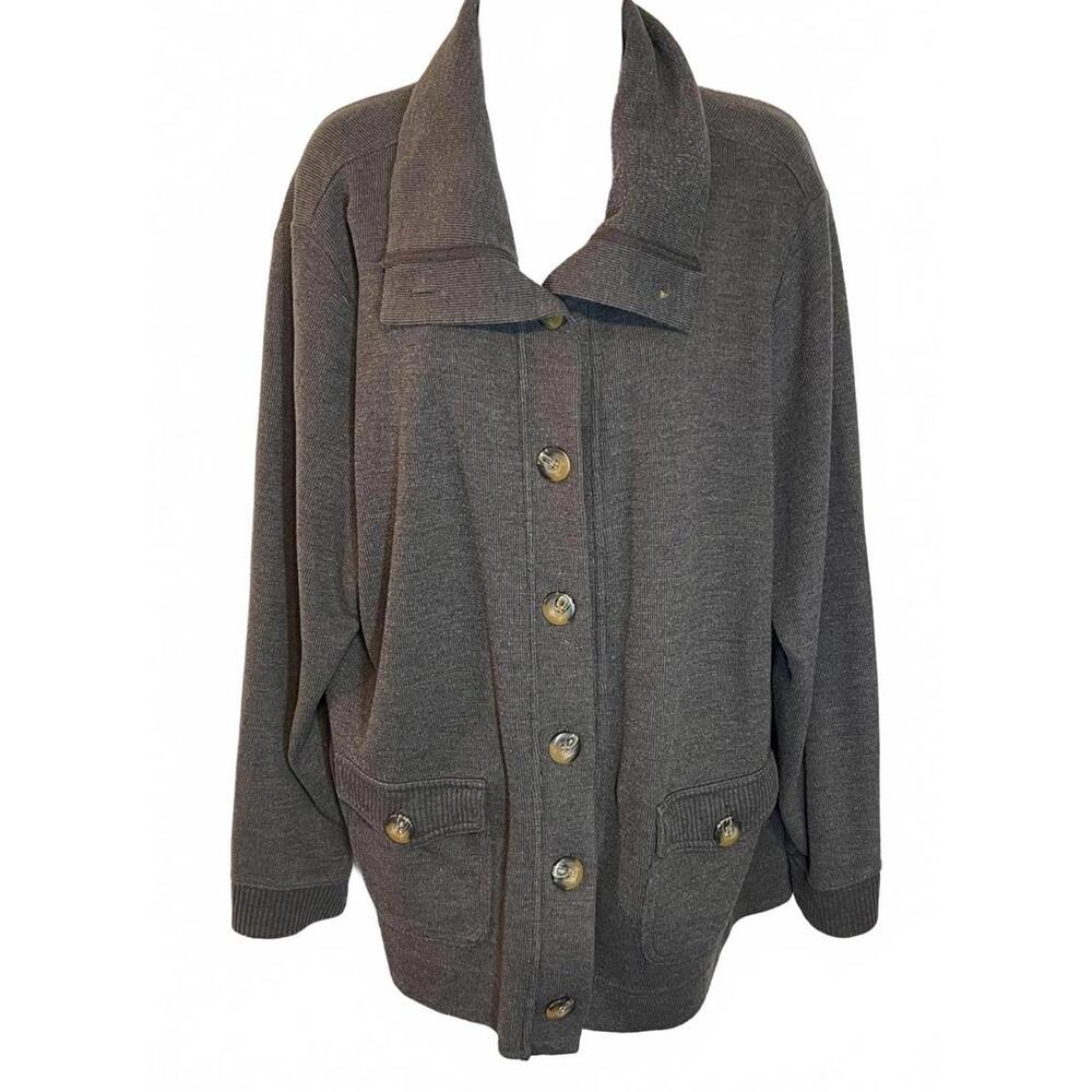 Classic Karen Scott Charcoal Grey Button-Front Cardigan with Pockets – Size 2X